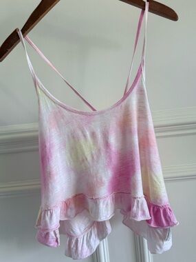 Gilly Hicks Women’s Camisole Crop Tank Top Cover Up Tie-Dye Ruffle Hem Size L